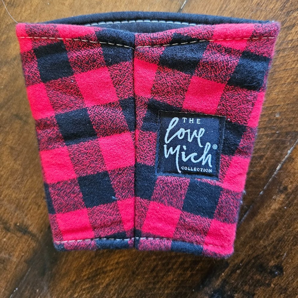 Love Mich Buffalo Plaid Coffee Cozy